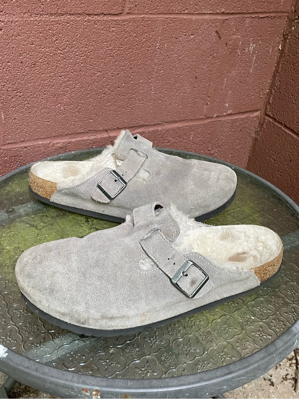 Birkenstock Boston Suede Shearling Clogs Size 45